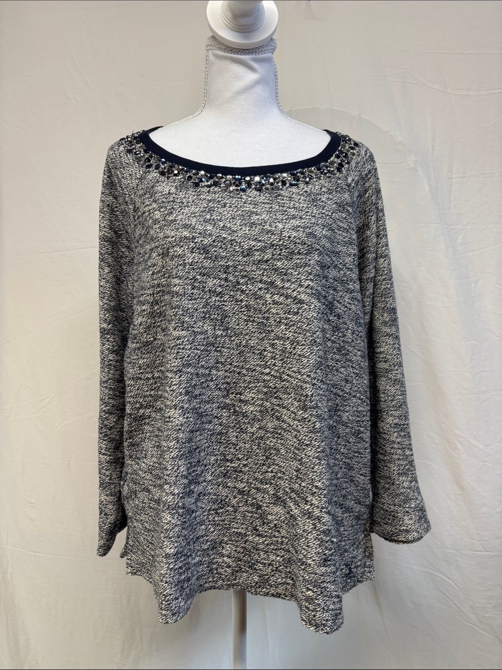 Lands' End Marled Navy Embellished Scoop Neck Sweater
